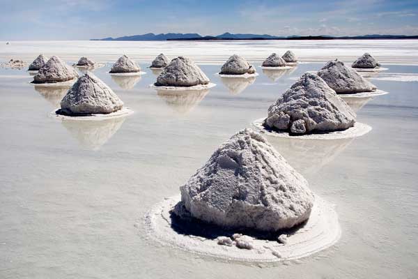 piles of salt salar de uyuni