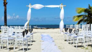outdoor destination wedding setup on a sandy beach